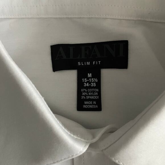 Alfani Men's Medium 15-15.5 34/35 Dress Shirt Pleated Panel Slim Fit White NEW - Picture 10 of 12